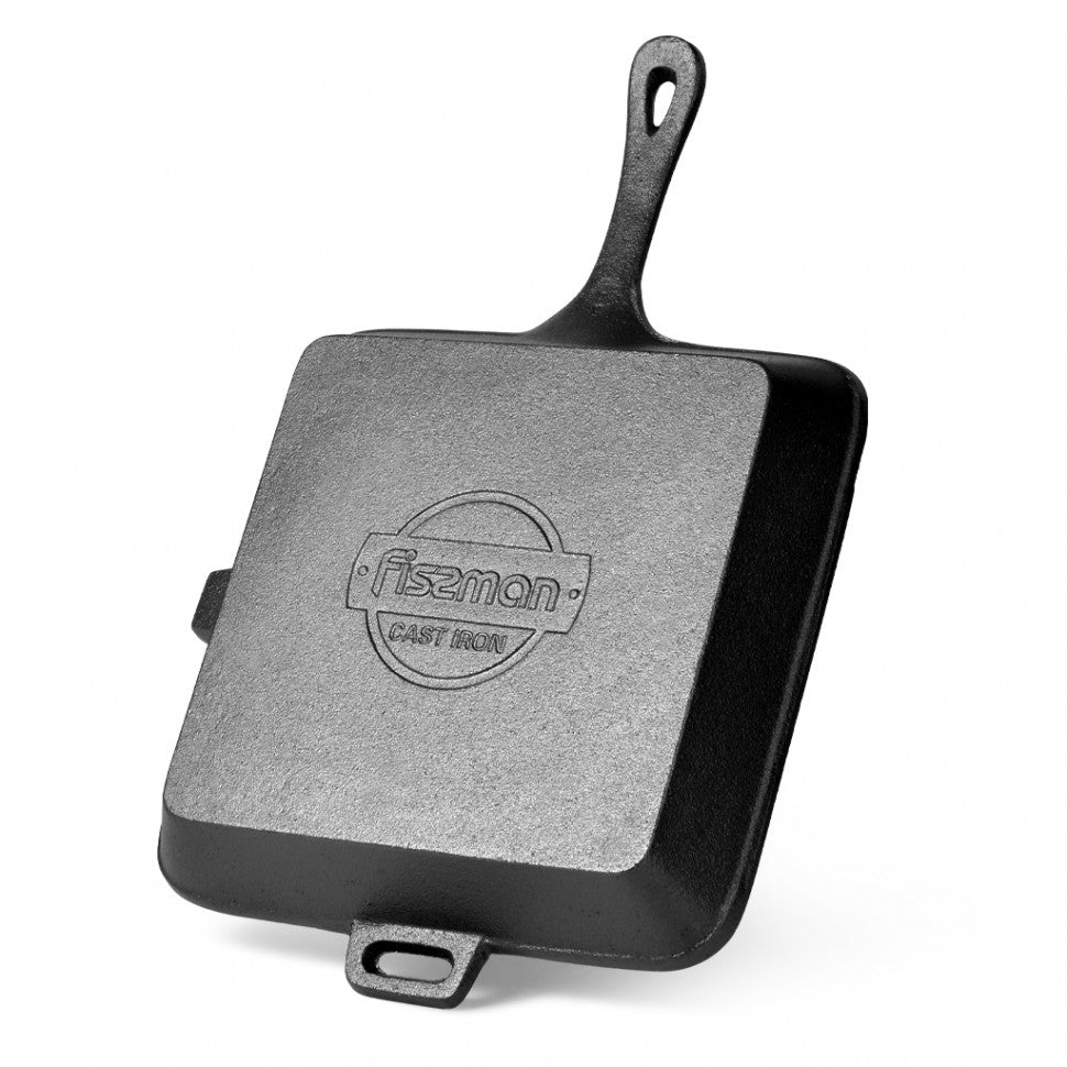 Cast Iron Square Grill Pan 26 x 4.5cm with Helper Handle - Green Shop Online