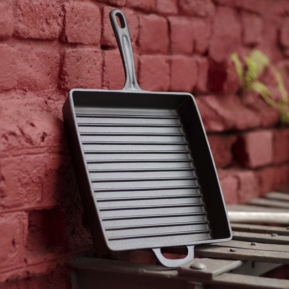Cast Iron Square Grill Pan 26 x 4.5cm with Helper Handle - Green Shop Online
