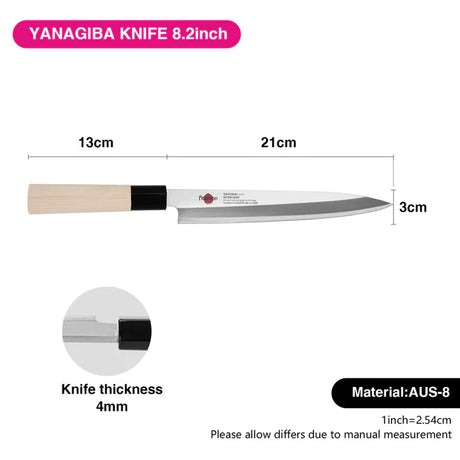 8.2" Yanagiba knife HANZO 21cm Steel AUS-8 - Green Shop Online