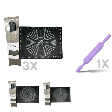 Baking Silicone Mat for Rolling Dough 40x30cm x 3  + 1 Rolling Pin - Green Shop Online