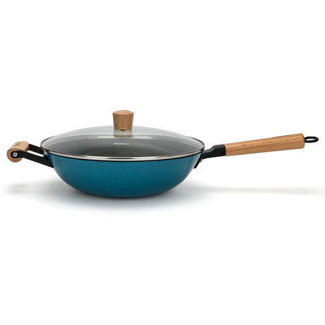 Enameled lightweight cast iron with non-stick coating 30 cm x 8.4 cm Wok Style Fry Pan - Green Shop Online