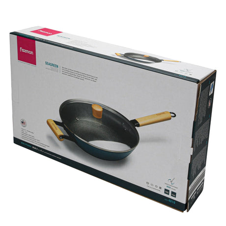 Enameled lightweight cast iron with non-stick coating 30 cm x 8.4 cm Wok Style Fry Pan - Pack of 10 - Green Shop Online