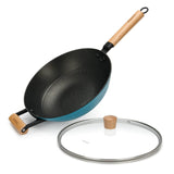Enameled lightweight cast iron with non-stick coating 30 cm x 8.4 cm Wok Style Fry Pan - Green Shop Online