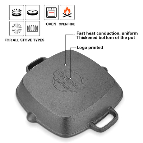 Non-Stick Cast Iron Square Grill Pan 26 x 5.3cm - Green Shop Online