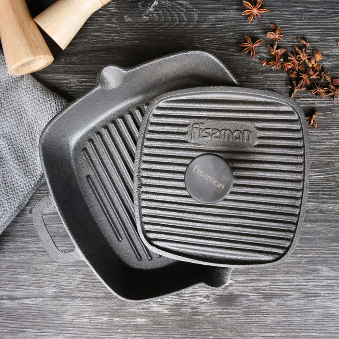 Non-Stick Cast Iron Square Grill Pan 26 x 5.3cm - Green Shop Online