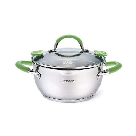 Stockpot 18x9 cm 2 LTR with Glass Lid Pouring Lip and Lid Strainer Stainless Steel - Green Shop Online