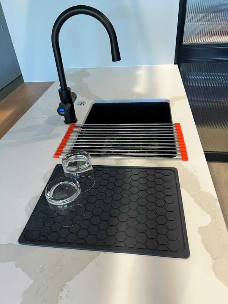 Silicone Dish Drainer Mat - Dark Grey - Hexagon 30x40cm - Green Shop Online