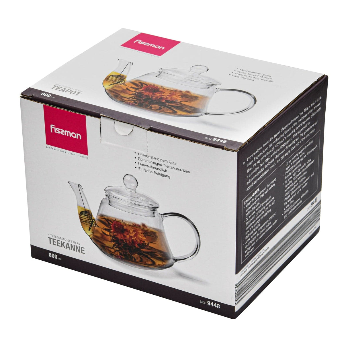 Tea pot 800ml with steel infuser heat resistant glass - Green Shop Online