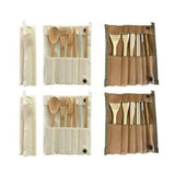 Bamboo Reusable Roll up Cutlery Set 4 Sets - 2 Beige 2 Bronze - Green Shop Online
