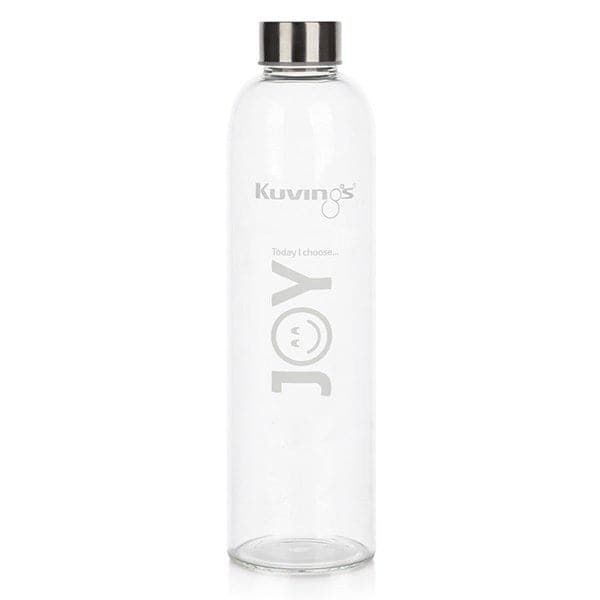 1 Litre Glass Bottle with Stainless Steel Lid, Neoprene Pouch - Joy Peace Love - Green Shop Online