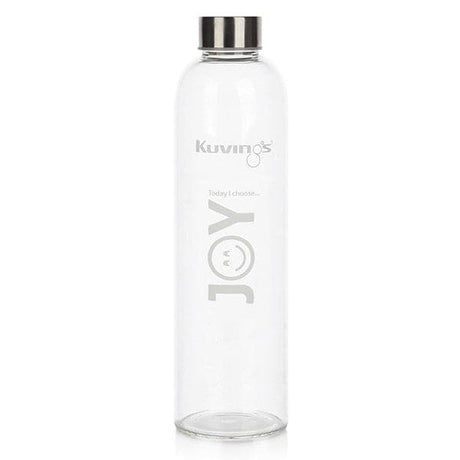 1 Litre Glass Bottle with Stainless Steel Lid, Neoprene Pouch - Joy Peace Love - Green Shop Online