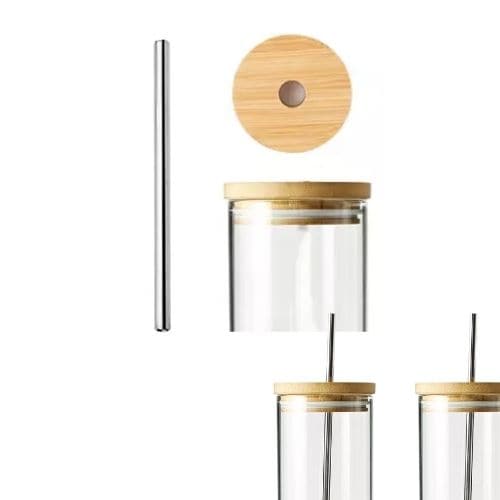Glass tumbler with Straw & Bamboo Lid - 500ml - Green Shop Online
