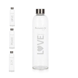 1 Litre Glass Bottle with Stainless Steel Lid, Neoprene Pouch - Joy Peace Love - Green Shop Online