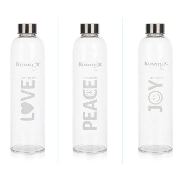 3 Pack of 1 Litre Glass Bottles with Stainless Steel Lid