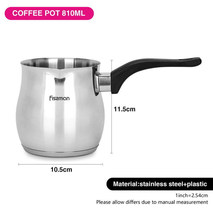 Stainless Steel Greek Coffee Pot with Black Handle 