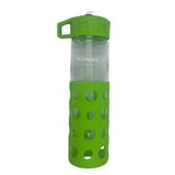 Toughened Glass – Drink Bottle with Silicone Sleeve and straw - 550ml - Green Shop Online