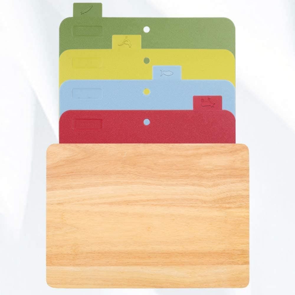 Wooden Cutting And Storage Board Plus 4 Color Coded Chopping Mats Pack of 10 - Green Shop Online
