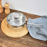 Saucepan with glass lid 14 x 6.5 cm  0.9 LTR stainless steel - Green Shop Online