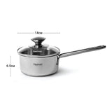 Saucepan with glass lid 14 x 6.5 cm  0.9 LTR stainless steel - Green Shop Online