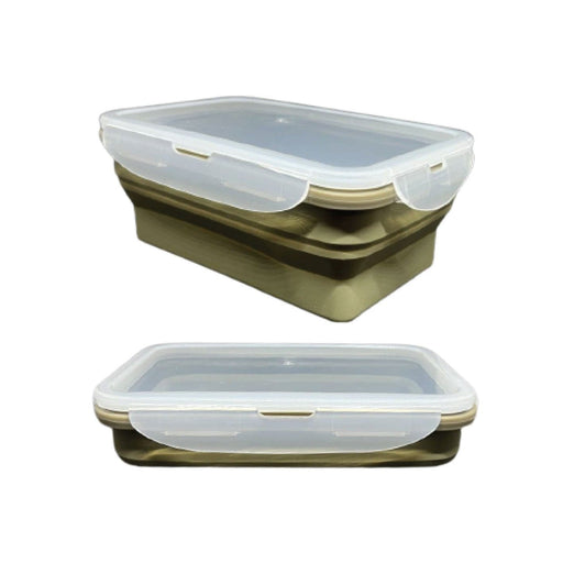 Large Silicone Rectangular Foldable Lunch Box - Khaki