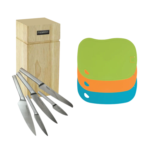Stainless Steel Knives with Wooden Stand and Anti-bacterial Board set