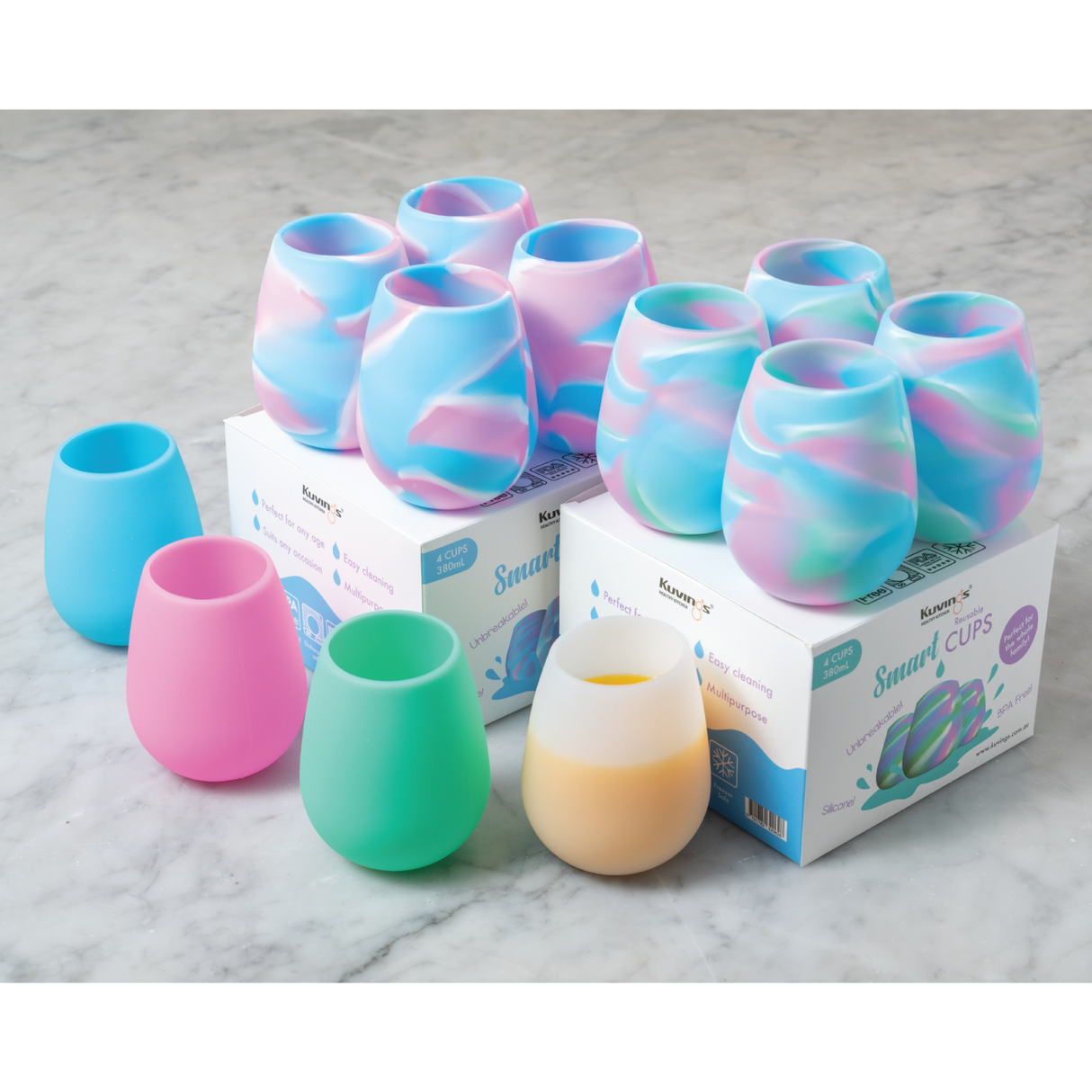 Reusable Silicone Smart Cups 4 pack - 4 colours - Green Shop Online