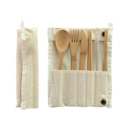 Bamboo Reusable Roll up Cutlery Set 4 Sets - 2 Beige 2 Bronze - Green Shop Online
